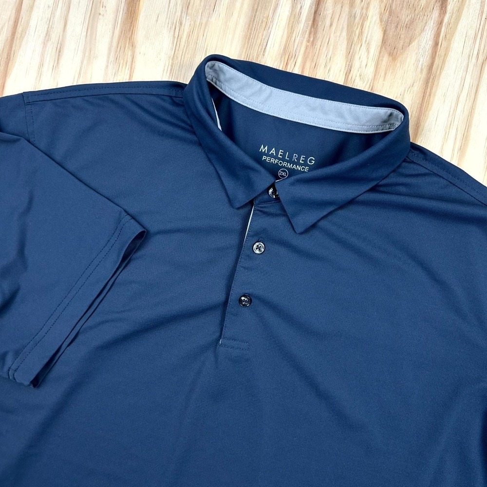 Maelreg Polo Shirt Mens 2XL Navy Blue Short Sleeve Stretch Performance Golf‎